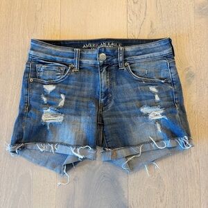 American Eagle Outfitters Distressed Blue Denim Shorts
